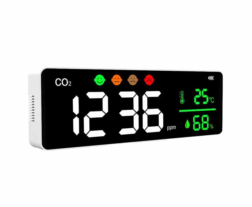 Detektor oxidu uhličitého CO2 s  měřením teploty a vlhkosti Hütermann CO2-701, Měřič 'vydýchanosti vzduchu'...