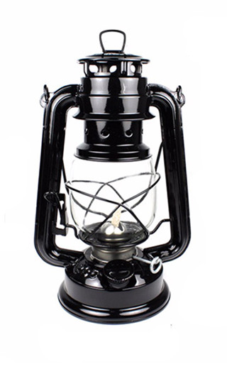 Petrolejová lampa kovová 25cm- černá petrolejka.
