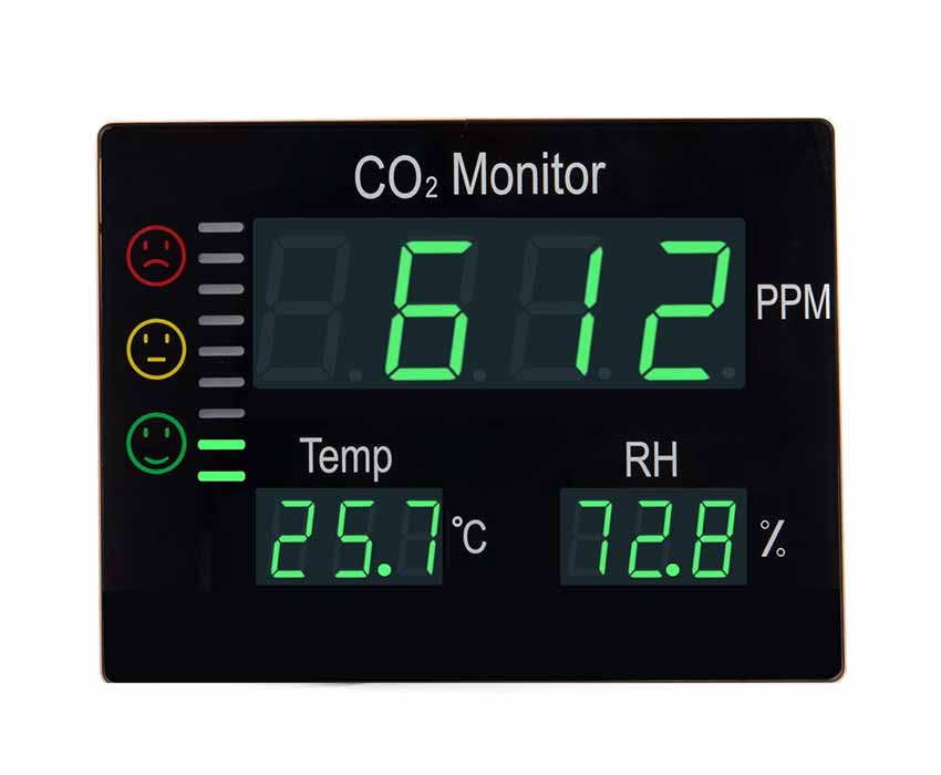 Detektor oxidu uhličitého CO2 s alarmem Hutermann ALARM CO2-2008 s měřením teploty a vlhkosti vzduchu, Měřič 'vydýchanosti vzduchu'...