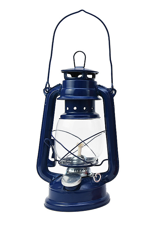 Petrolejová lampa kovová 25cm modrá