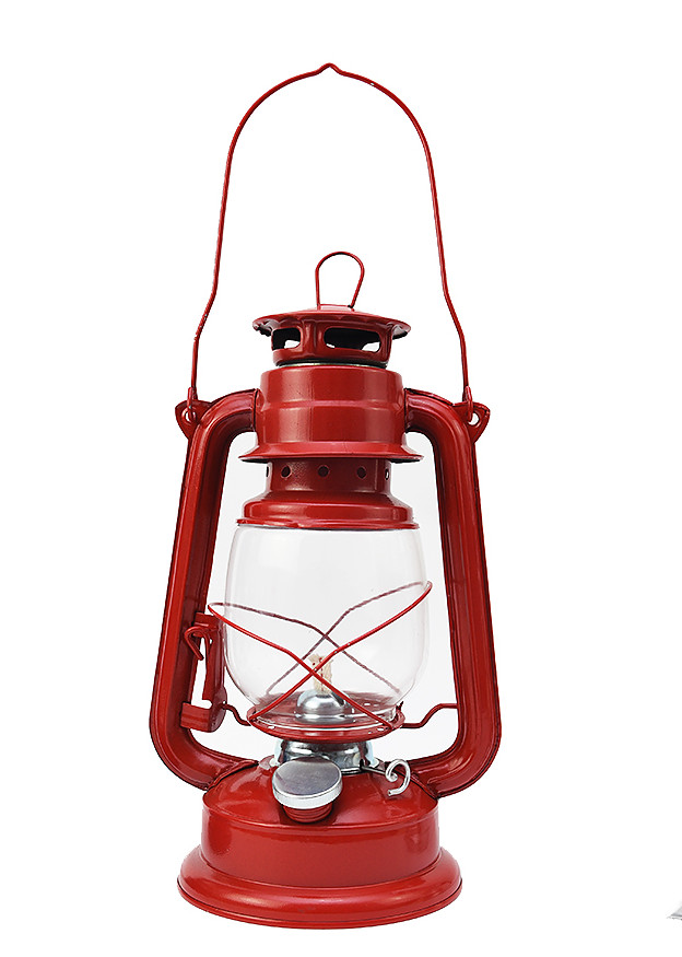 Petrolejová lampa kovová 25cm červená