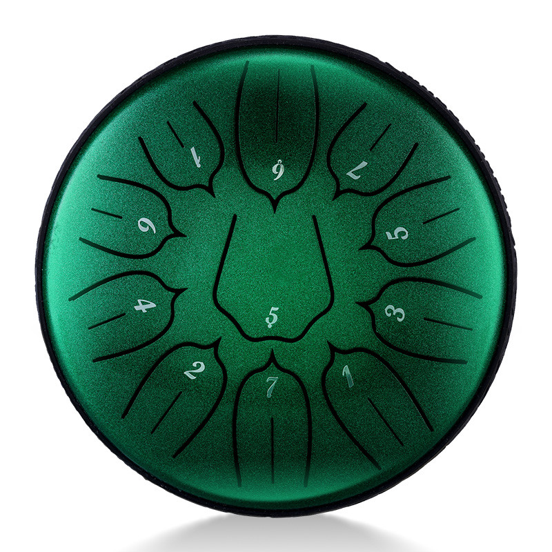 Tongue drum - 6' (15cm), 11 tónů, D-dur - Zelený lotus s příslušenstvím