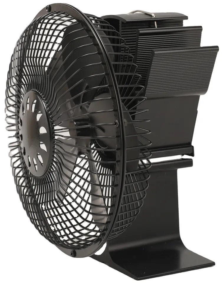 Tepelný ventilátor na kamna 5ti lopatkový s ochrannou mřížkou.