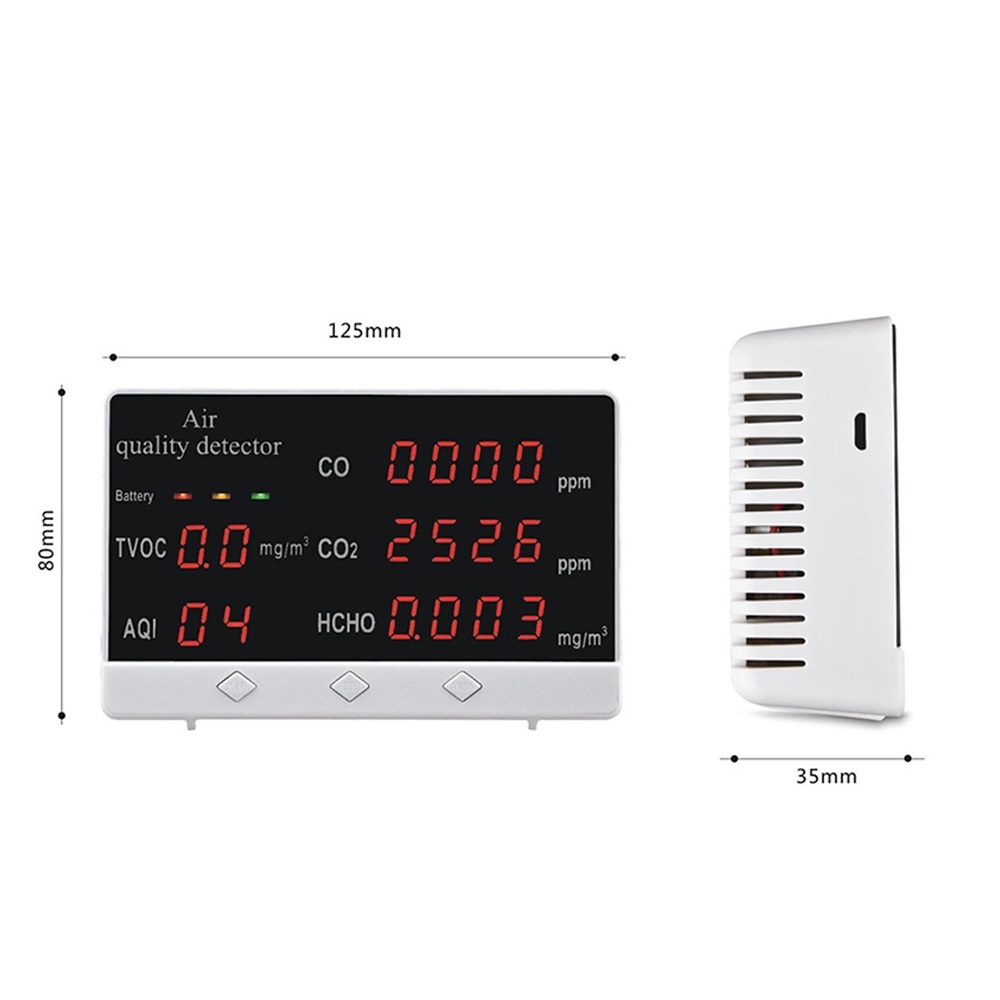 Tester kvality ovzduší 5v1 AQI-13 (CO, CO2, HCHO, TVOC, AQI).