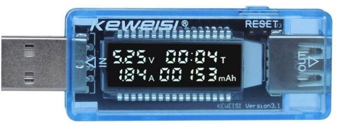 USB tester KWS-V20, V-A metr a měřič kapacity 4-20V / 0-3A DC