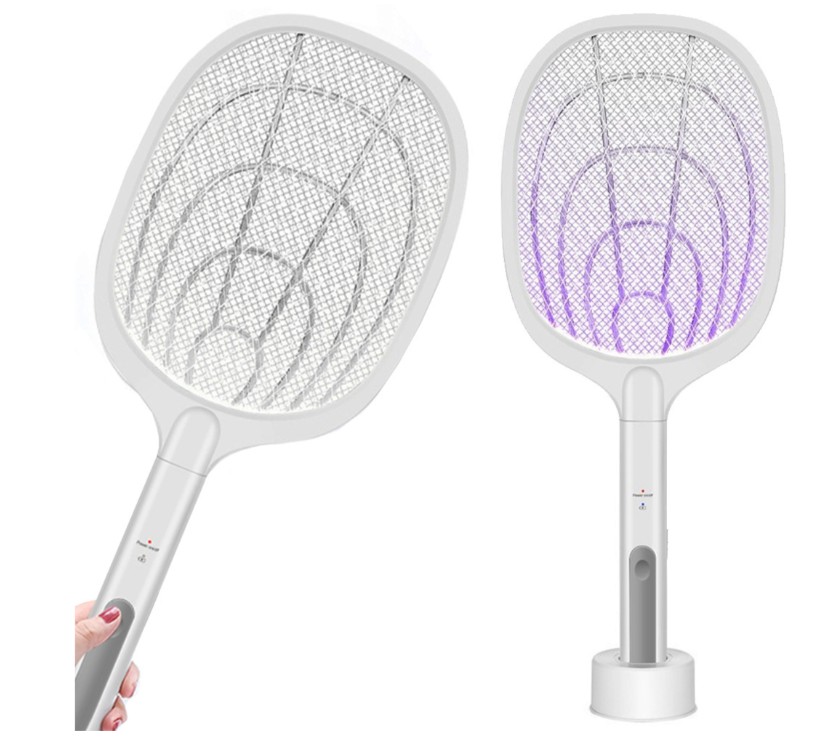 Elektrická plácačka na mouchy s UV světlem a stojánkem.