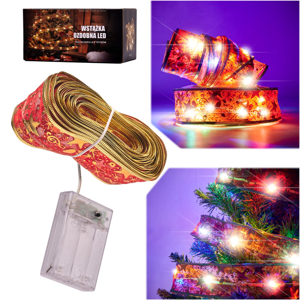 LED vánoční světelná stuha – 10 m, 100 LED, vícebarevná, na baterie