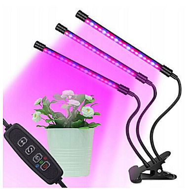 Lampa pro pěstování rostlin tříramenná s klipem.